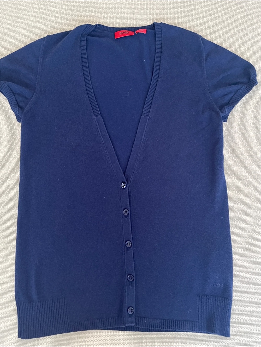 HUGO Navy Short-Sleeve V-Neck Button Cardigan